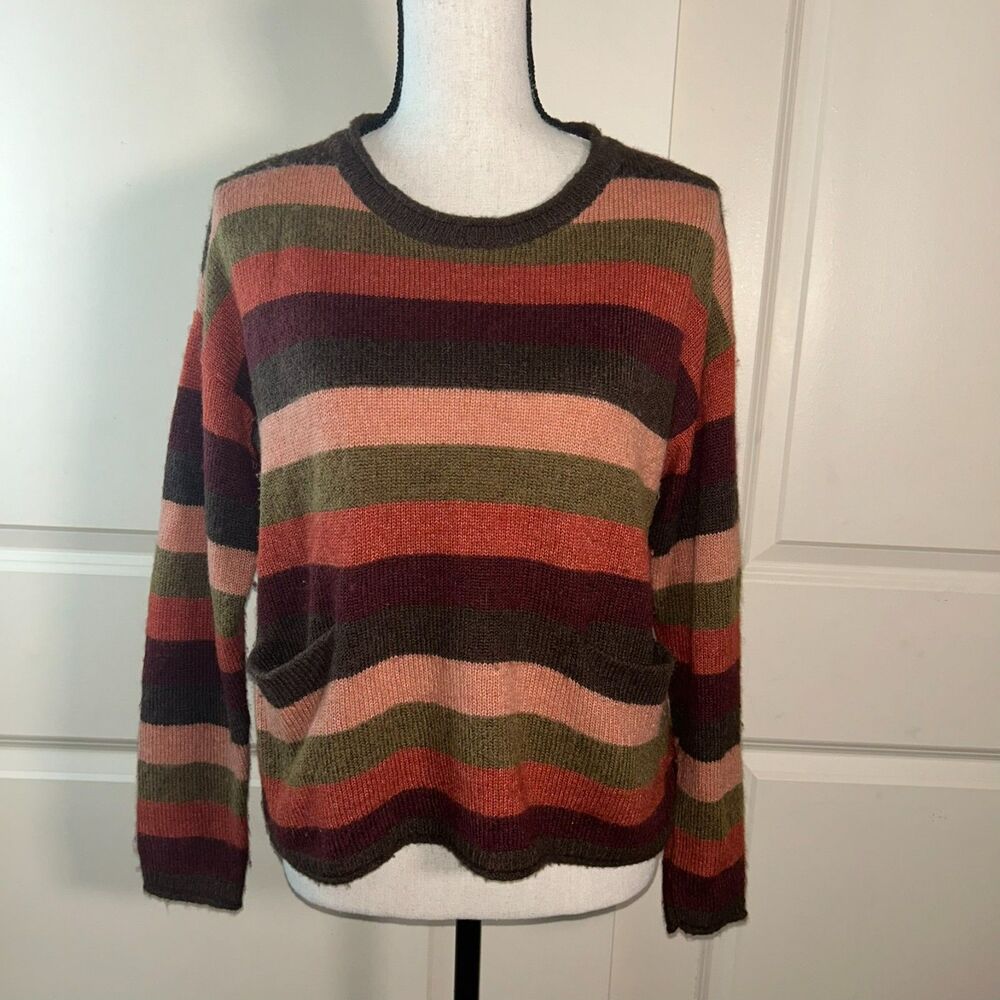 Madewell Striped Knit Sweater Cozy Fall Tones With Pockets Size S